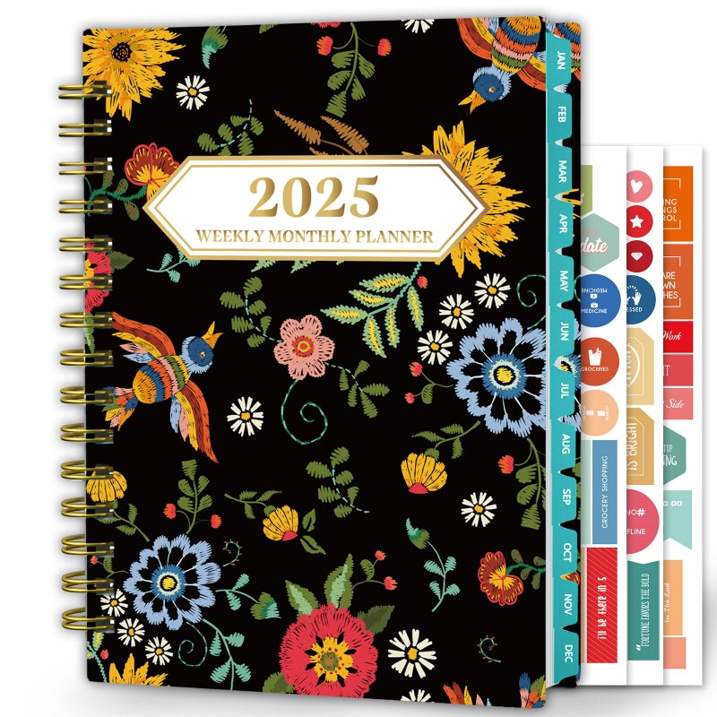 Ymumuda 2025 Planner, 12-Month Daily Weekly Monthly Planner from JAN.2025 to DEC.2025, 8.4"" X 6"", Spiral Planner Notebook with Stickers, Elastic Closure, Inner Pocket, Bird Embroidery - Image 1